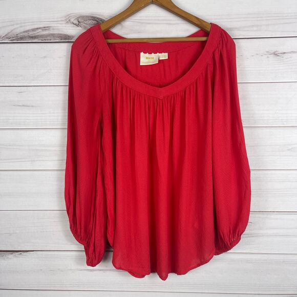 Womens Maeve by Anthropologie Boho Tunic 3/4 Sleeve Top Red‎ 4 - Picture 1 of 7